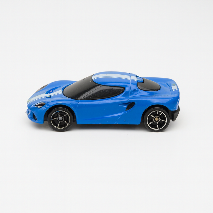 Blue Sports Car Toy – Die-Cast Racing Model with White Stripes, Slightly Used