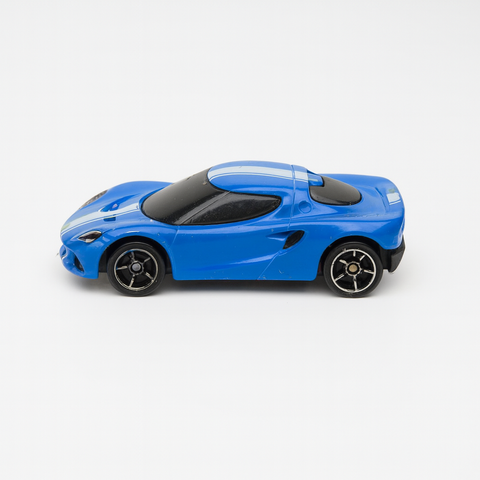 Blue Sports Car Toy – Die-Cast Racing Model with White Stripes, Slightly Used