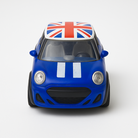 Blue Mini Cooper Style Toy Car with Union Jack Roof