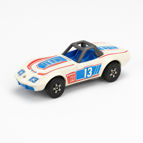 White Racing Car Toy – Striped Sports Car with Number 13 Design