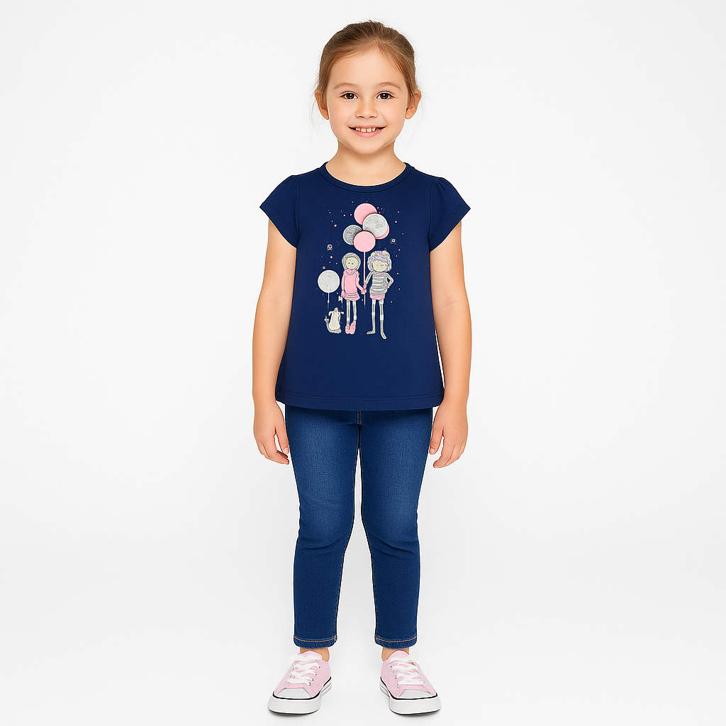 Blue Girls with Balloons T Shirt