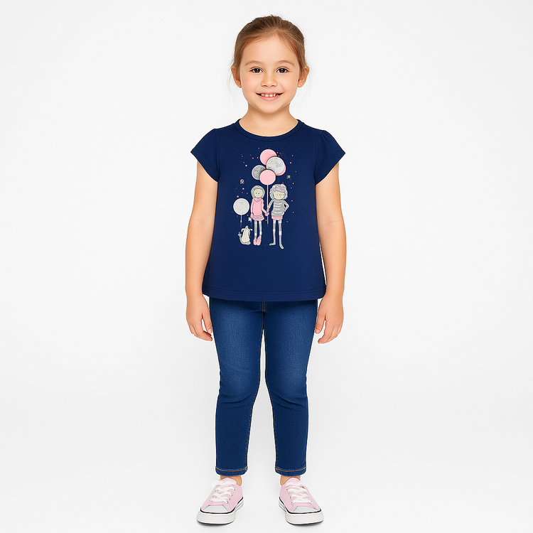 Blue Girls with Balloons T Shirt