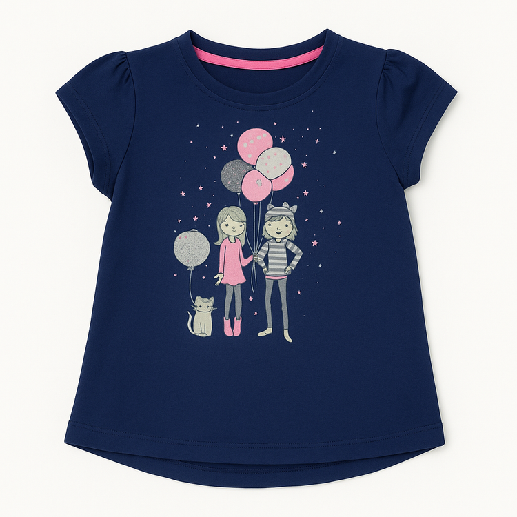 Blue Girls with Balloons T Shirt