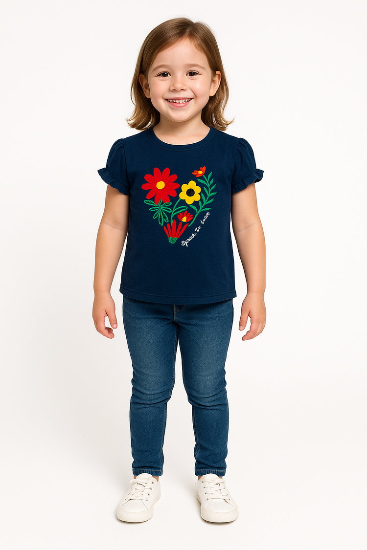 Navy Blue Embroided Flower