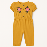 Mustard Floral Embroidered Jumpsuit for Girls