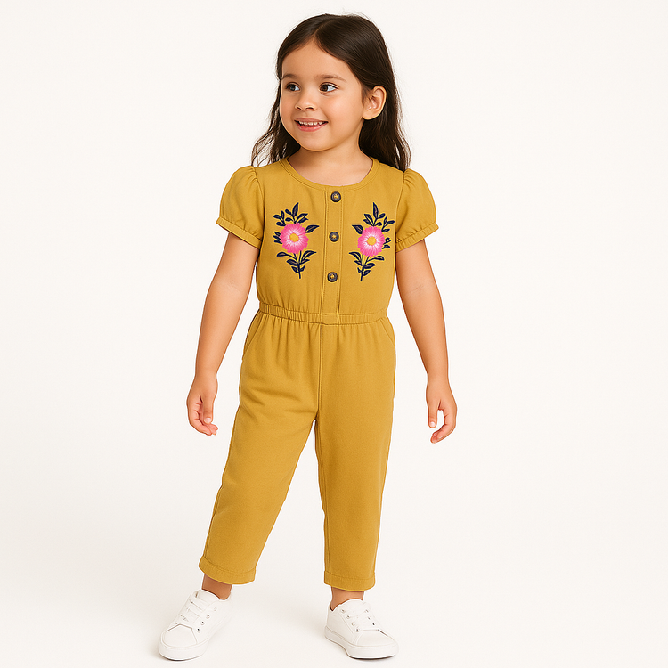 Floral Dark Mustard Jumpsuit for Girls 🌼