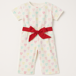 🎀 Rainbow Hearts Jumpsuit with Bow Belt – Girls