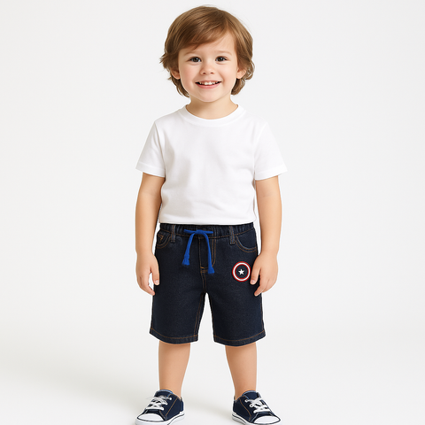 🧢 Captain Star Dark Denim Shorts for Boys