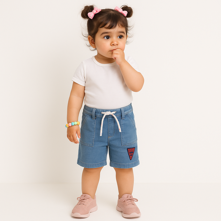 Light Blue Patch Denim Shorts – Short
