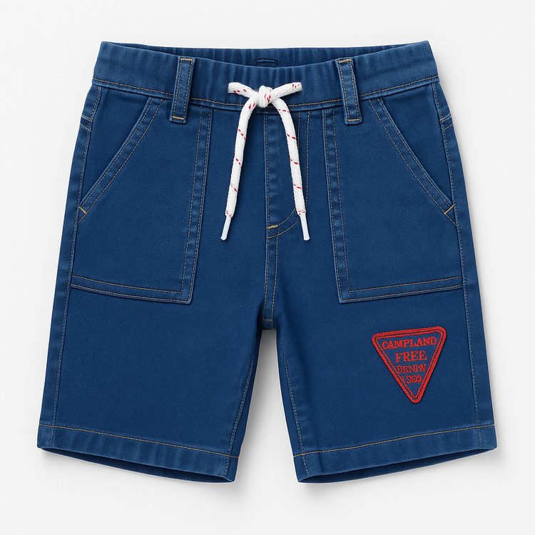 Dark Wash Denim Shorts with Drawstring & Patch – Short