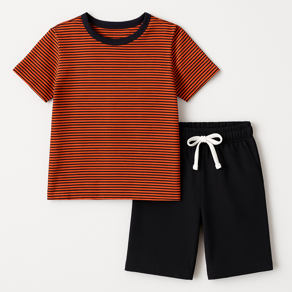 Plain Black Strip Tee - Outfit Set