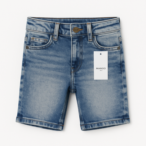 Random wash blue denim short