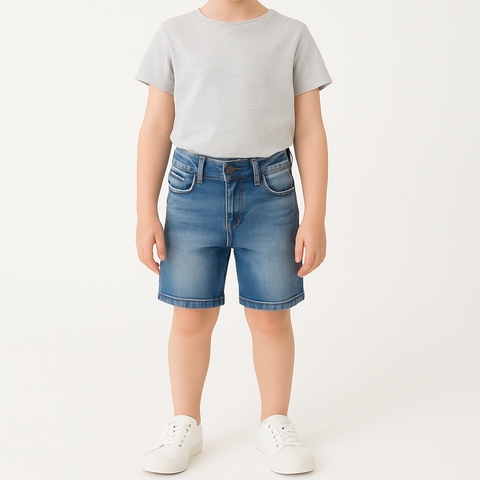 Random wash blue denim short