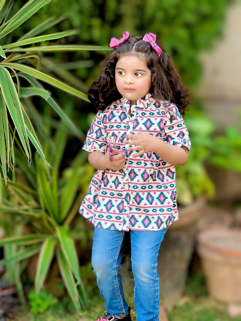 White and Purple Printed Top