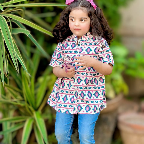 White and Purple Printed Top