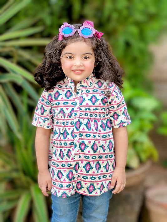 White and Purple Printed Top