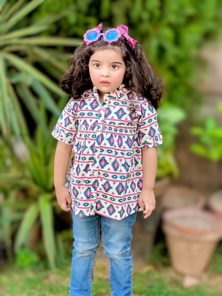 White and Purple Printed Top