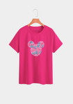 Pink Plain T Shirt with Mickey Cute Patch-Front
