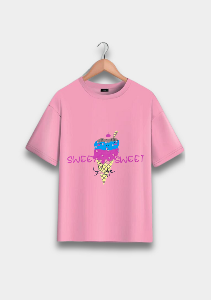 Sweet Life Ice Cream Printed T-Shirt-Front