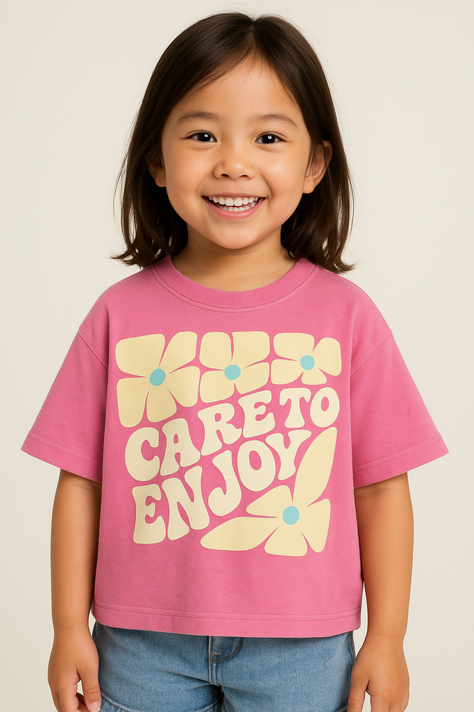 Pink Embossed Floral Care baggy T Shirt