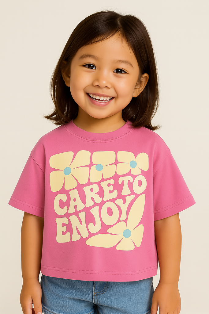 Pink Embossed Floral Care baggy T Shirt