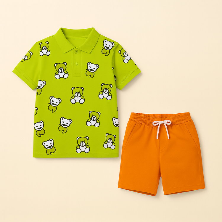 Green Polo Teddy Bear Print | Outfit Set