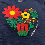 Navy Blue Embroided Flower