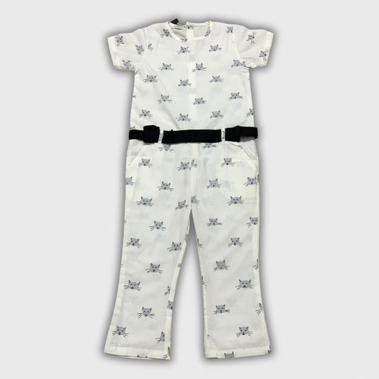 White cat face printed jumpsuit