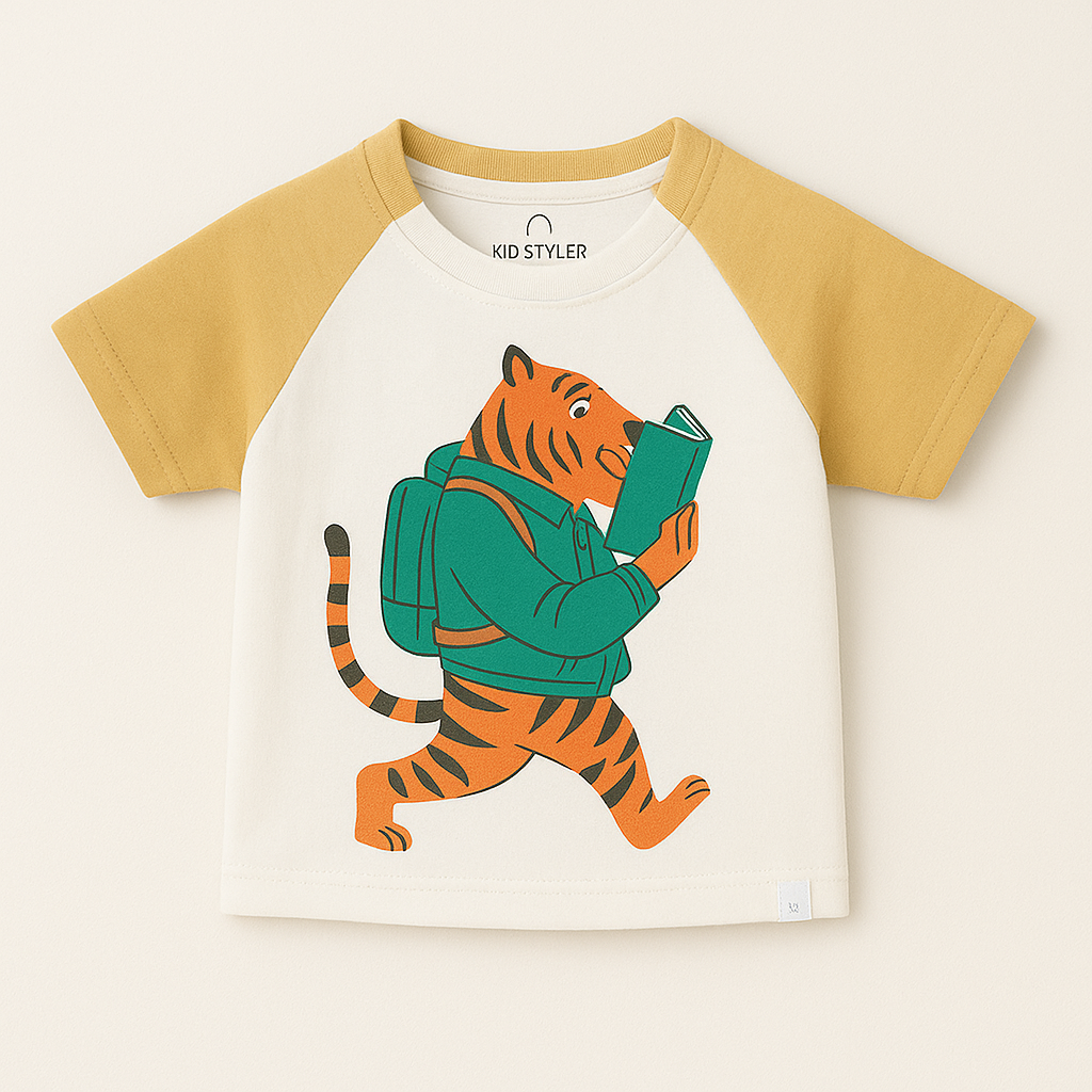 Smart Tiger Tee – Mustard Sleeves | Kid Styler