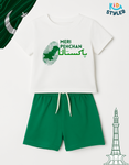 Meri Pehchan Pakistan White Shirt & Green Short – Kids Azadi Outfit
