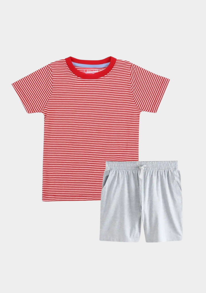 Plain Red Strip Tee &  Short Set