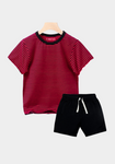 Plain Black Strip Tee &  Short Set