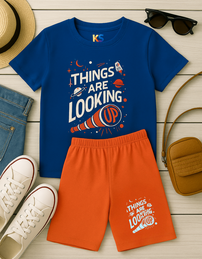 Kids Space-Themed Half-Sleeve T-Shirt – “Things Are Looking Up”