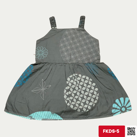 White flowers printed on grey FKDS-5