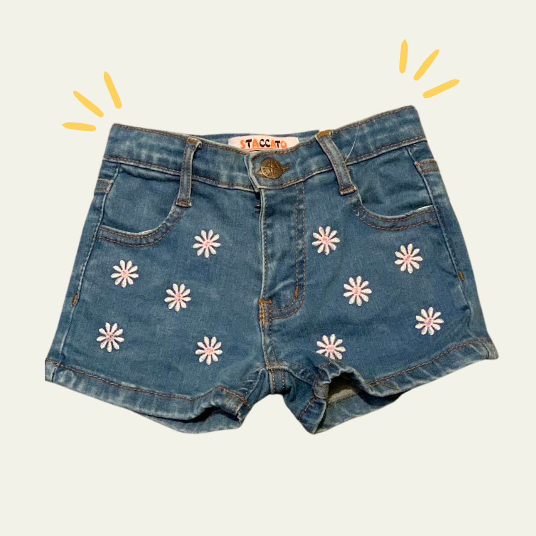 Light Blue Flower Embroidered Short