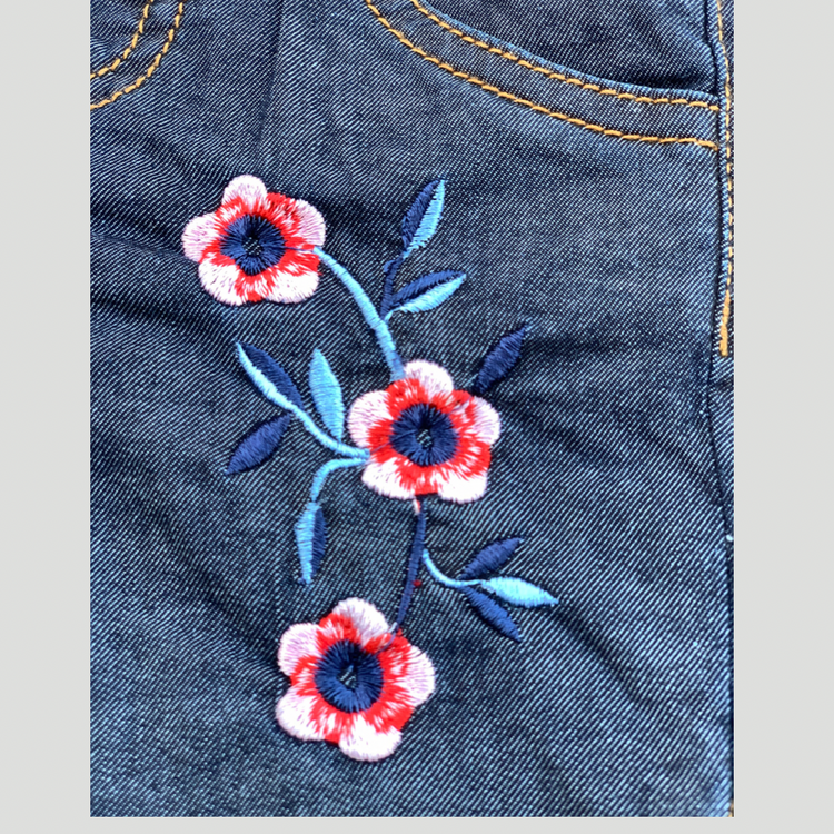 Blue Tail Flower Sift Denim Embroidered – Short