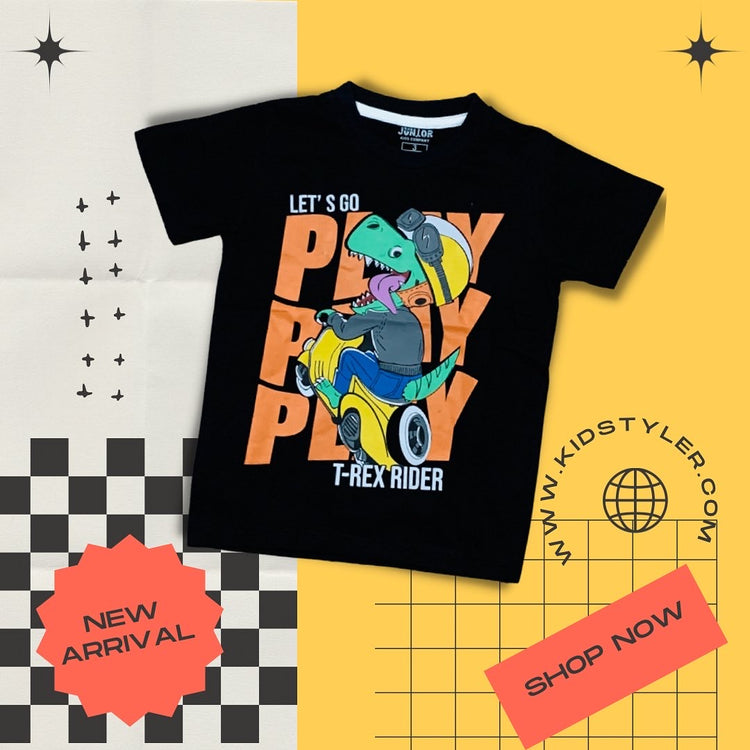 Black Lets Go dinosour T Shirt
