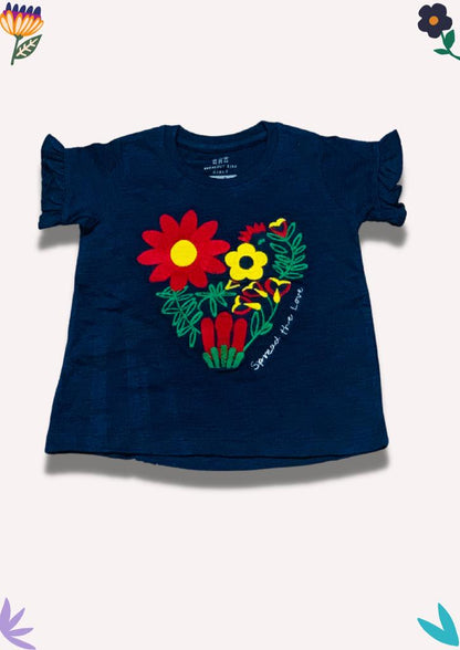 Navy Blue Embroided Flower