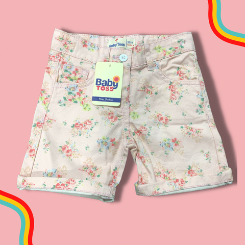Light Pink Floral Printed Cotton Short