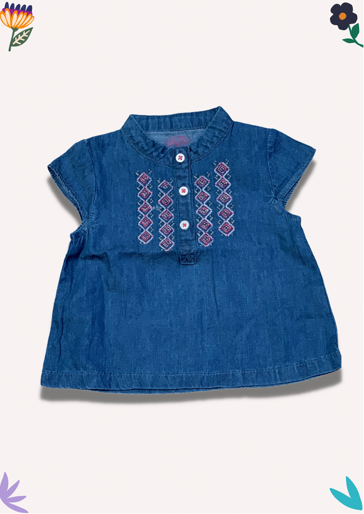 Blue Embroidered T Shirt