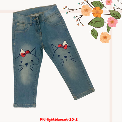 Blue cat face embroidered pant