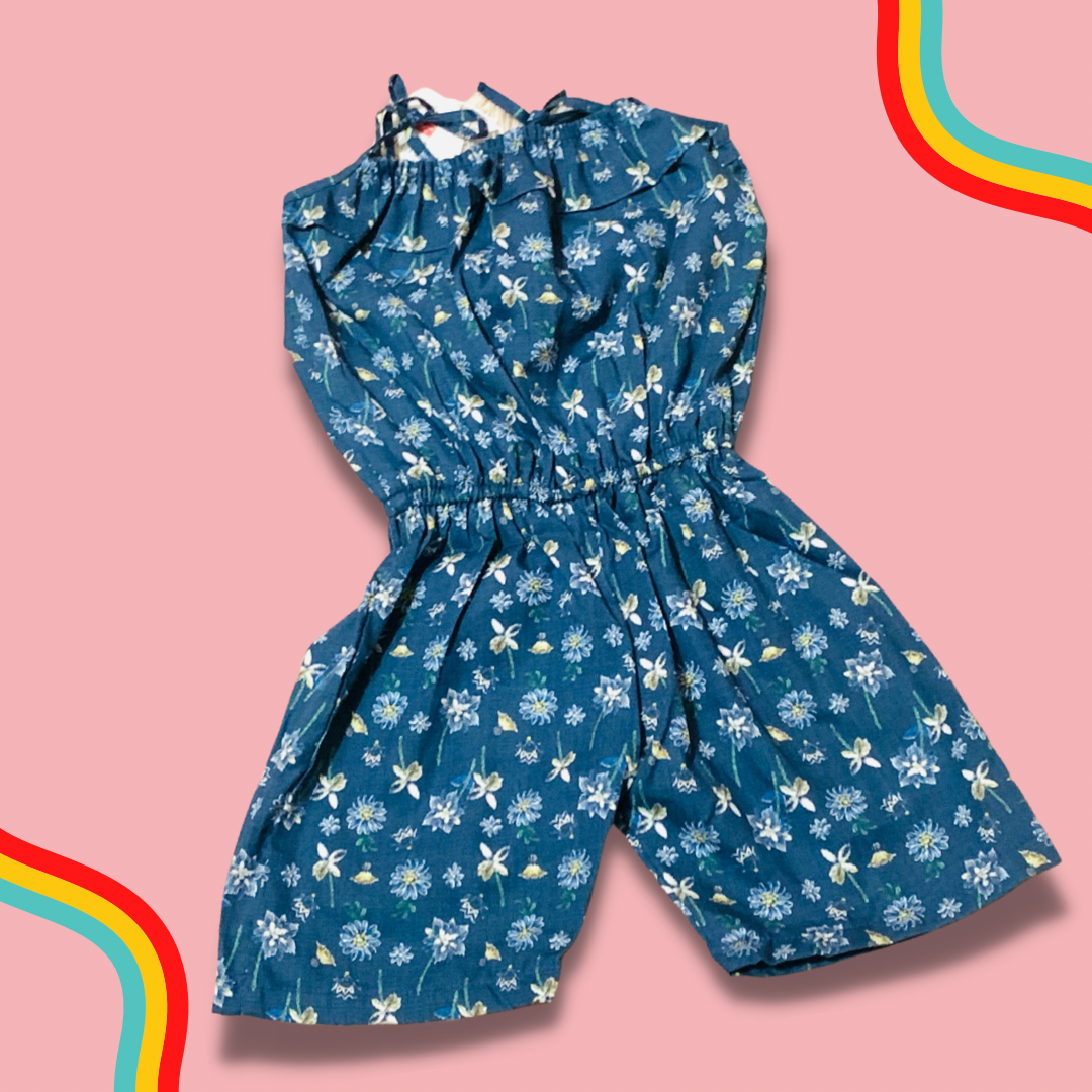 Blue Flower Printed Jumpsuit